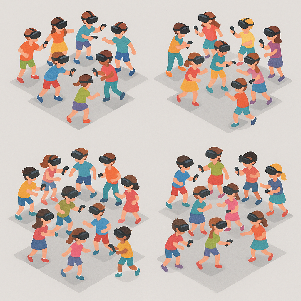 Multiple VR arena setups supporting unlimited players across different locations